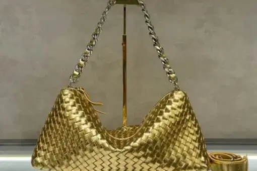 Bottega Veneta Hoho Weave Chain Shoulder Tote Bag Golden