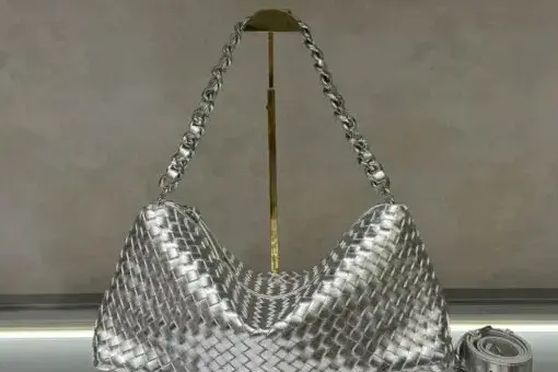 Bottega Veneta Hoho Weave Chain Shoulder Tote Bag Silver