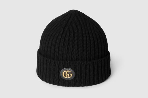 Gucci Wool Black Beanie with Double G Logo