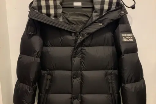 Burberry Puffer Jacket Black Grey front view