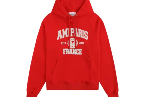 Ami Paris Logo Print Hoodie Red