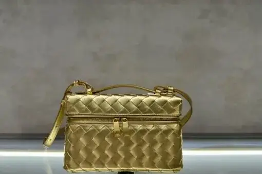 Bottega Veneta Bang Intrecciato Leather Vanity Bag Golden