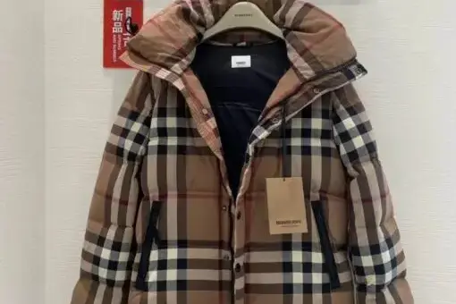 Burberry Hooded Puffer Jacket Check Brown