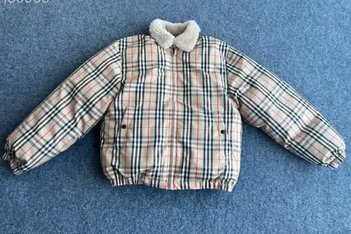 Burberry Nova Check Fur Collar Puffer Jacket Beige/White