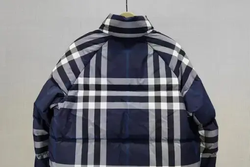 Burberry Check Cropped Puffer Jacket Blue/White