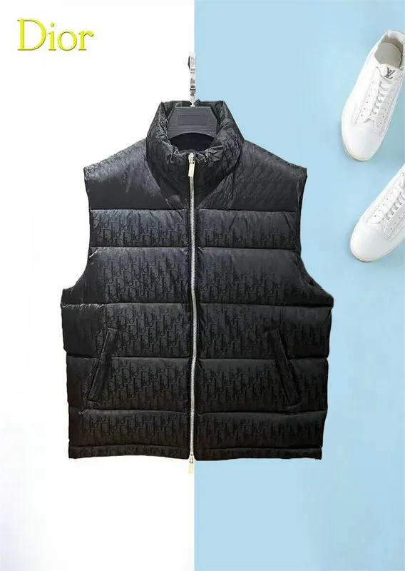 Dior Vest Down Jacket Black 2026 | Drip Kickz Dior Vest Down Jacket Black front view – black nylon down vest with Dior logo patch, luxury lightweight outerwear