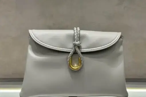 Bottega Veneta Serpentine Clutch Bag Grey – luxury leather bag with metal handle