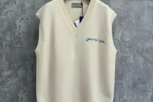 Dior Sweater Vest Cream front view – cream wool-cotton sleeveless knit with Dior logo, luxury minimalist design
