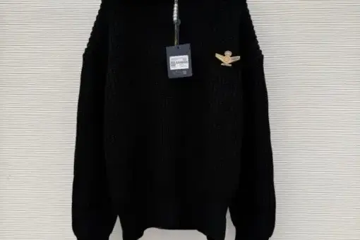 LV Chunky Wool Half Zip Pullover Black