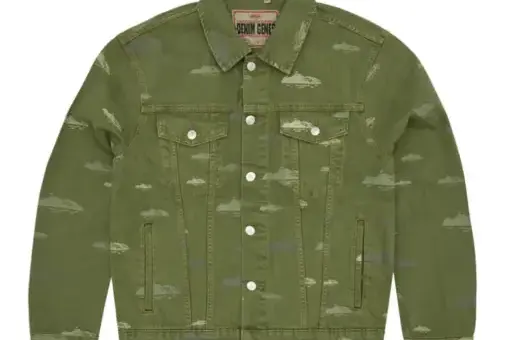 Corteiz Alcatraz Pattern Denim Jacket Khaki streetwear