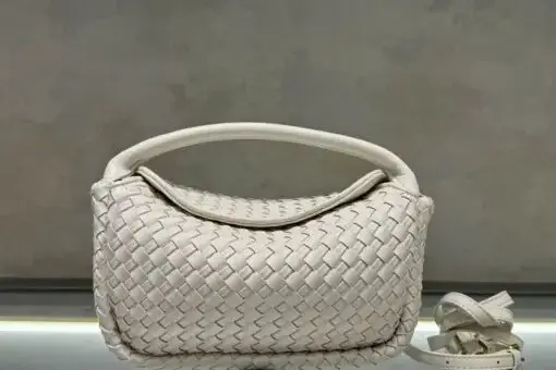 Bottega Veneta Cobble Top Handle Bag White – luxury Intrecciato leather handbag