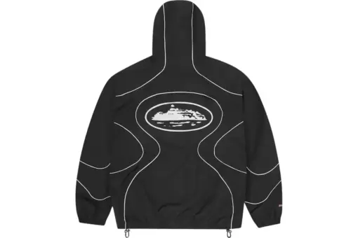 Corteiz x Nrg Onyx Track Jacket Black front view – premium black nylon track jacket with reflective Corteiz logo, urban streetwear design