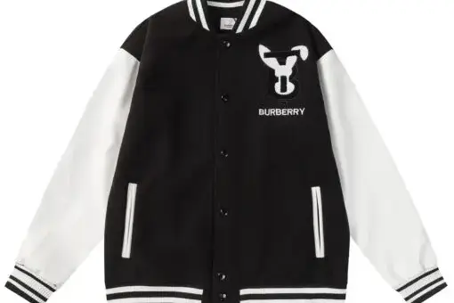 Burberry Rabbit Appliqué Technical Wool Bomber Jacket Black/White