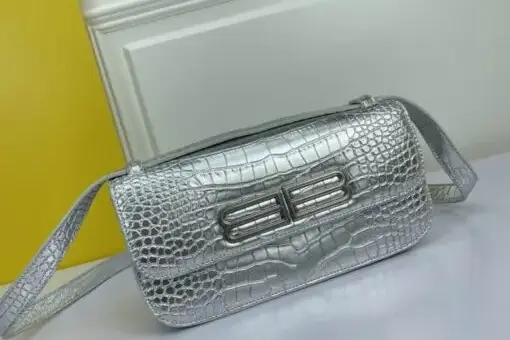 Balenciaga Gossip Small Shoulder Bag Silver Crocodile