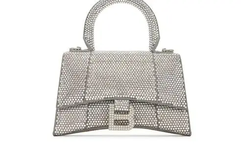 Balenciaga Over Strass Hourglass Top Handle Bag In Metallic Silver