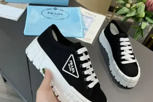 Prada 2024 New Double Wheel Re-Nylon Gabardine Sneaker Black - 43