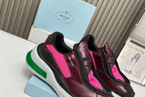 Prada 2024 New Systeme Brushed Leather Dad Sneaker Maroon - 39