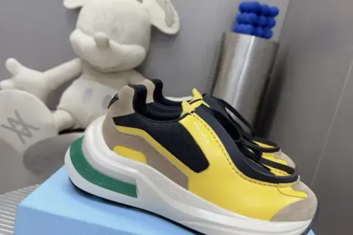 Prada 2024 New Systeme Brushed Leather Dad Sneaker Yellow - 36