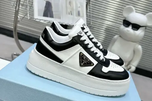 Prada 2024 New Downtown Bold Leather Sneaker White Black - 43