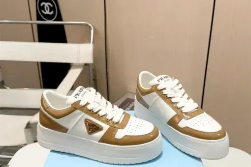 Prada 2024 New Downtown Bold Leather Sneaker White Brown - 43