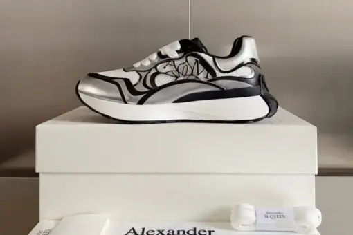 Alexander McQueen Sprint Runner Black White Silver Tone Seal