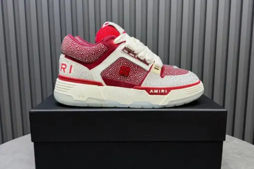Amiri Ma-1 leather Round Rhinestones Crystal White/Red