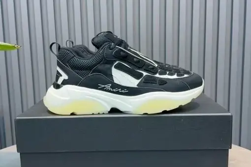 AMIRI Bone Runner Sneakers Black Yellow – Luxury Skeleton Leather Low-Top Shoes