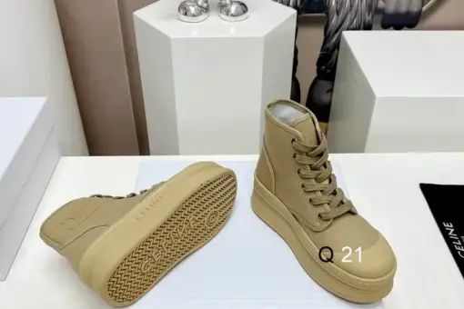 Celine Deck Lace-Up Sneakers Light Beige
