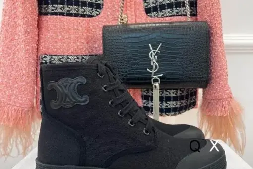 Celine Patapans Canvas Lace-Up Boots Black