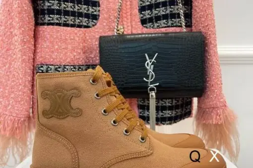 Celine Patapans Canvas Lace-Up Boots Brown
