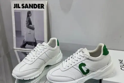 Celine Runner Cr-02 Low Lace-Up Sneaker Calfskin Green/White
