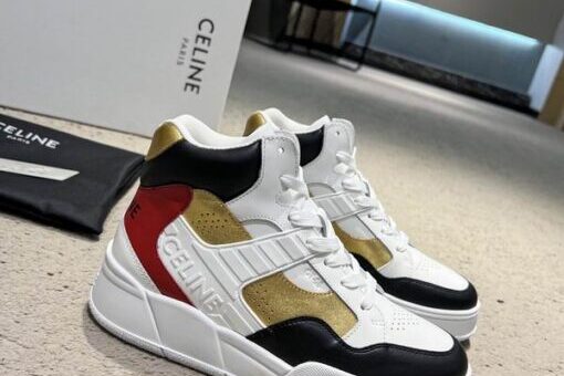 Celine CT-06 Calfskin & Laminated Calfskin Optic White / Black / Red / Gold High Top Sneakers
