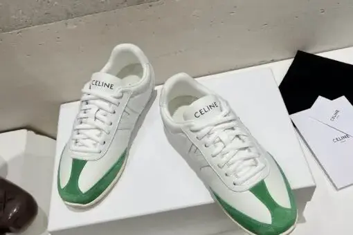 Celine Trainer Low Lace-Up Sneakers Calfskin Green/White