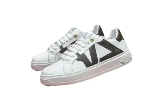 LV White Trainer Sneaker With Black Prominent Strap Design - 36