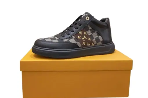 LV High Top Sneaker Damier Motif Dark Brown And Black - 40