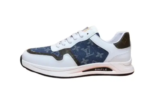 LV Classic White & Navy Blue With Logo Design Sneaker
