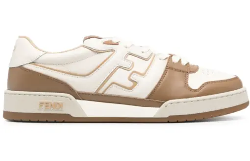 FENDI Match FF-Appliqué Leather Sneaker Light Beige/Brown