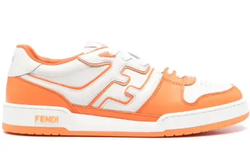 FENDI Match Leather Sneaker White/Carrot Orange