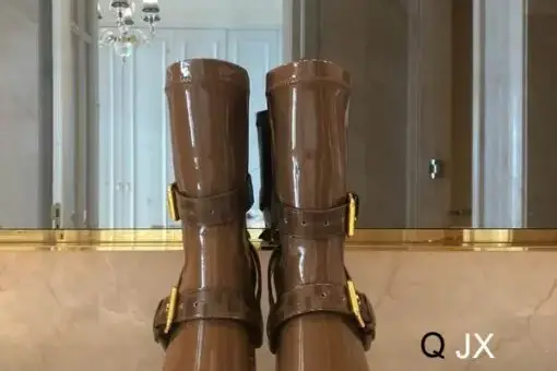 Fendi Glossy Neoprene FFrame Boots Dark Brown