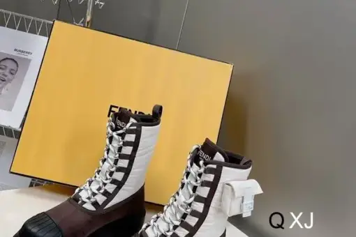 Fendi Domino Lace-Up Combat Boots White/Brown/Black