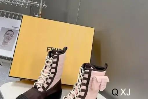 Fendi Domino Lace-Up Combat Boots Pink/Brown/Black