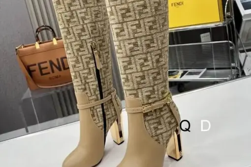 Fendi Filo Monogram High Boots Beige