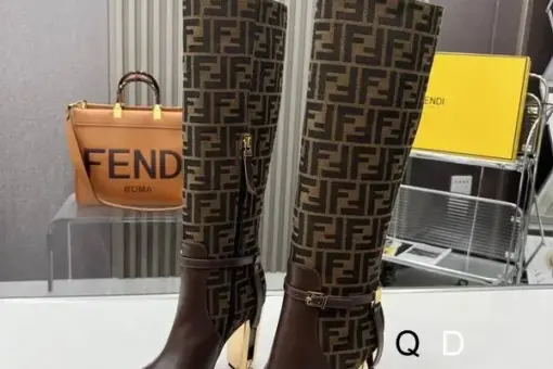 Fendi Delfina Monogram Knee-High Boots Drak Brown