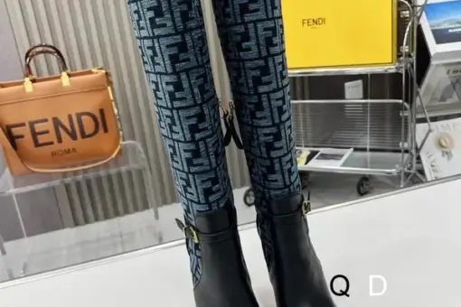 Fendi Delfina Monogram Knee-High Boots Blue/Green