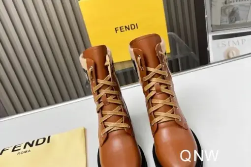 Fendi Rockoko Leather Biker Boots Brown