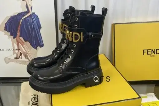 Fendi F’graphy Leather Biker Boots Glossy Black