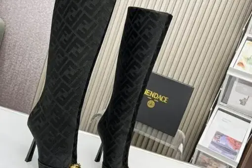 Fendace FF Jacquard Long Boots Black