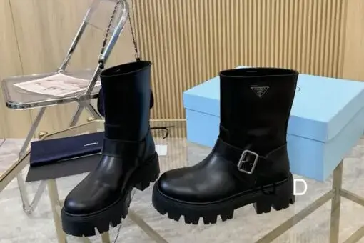 Prada Buckle-Fastening Lug Sole Boots Black - 45
