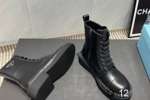 Prada Leather Ankle Boots Glossy Black - 38