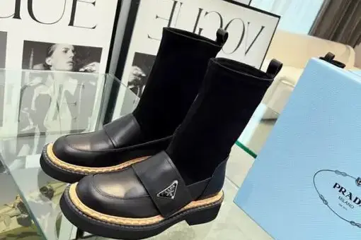 Prada Monolith Brushed Leather Nylon Boots Black - 41
